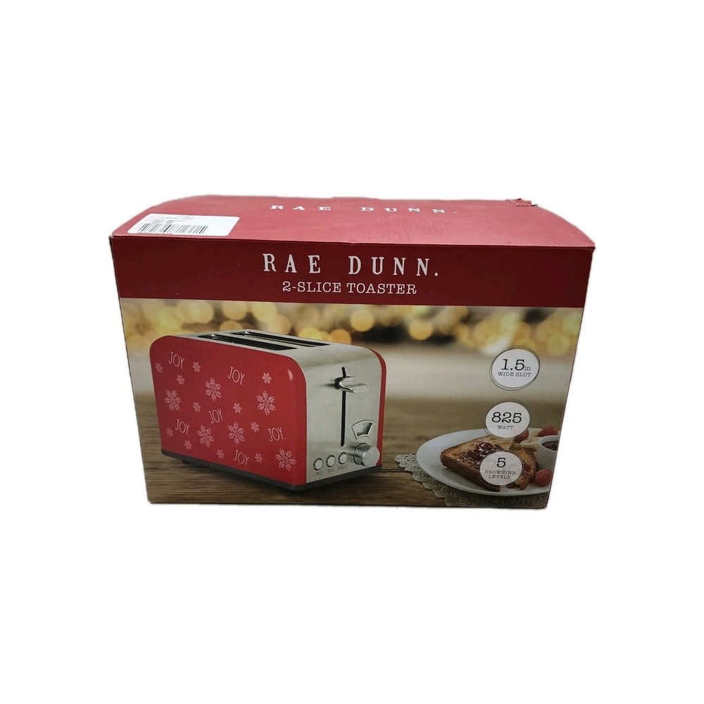 Rae Dunn Toaster Stainless 2 Slice Wide Slot Red‎ Sides Holiday Joy Brand New!
